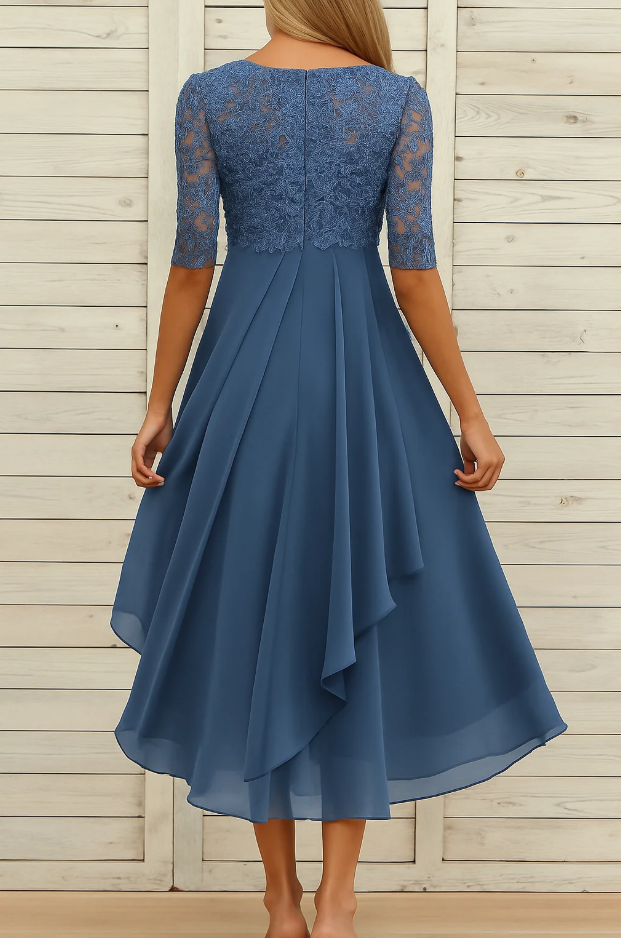 Dames Maxi Jurk Kanten Bovenstuk Chiffon Rok Driekwart Mouwen A-lijn Elegant - Blauw / Groen / Paars - Maelen
