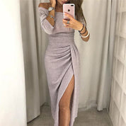 Glitterjurk Dames Feestelijk Midi met Hoge Split en Lange Mouwen - Alessia Scintilla