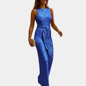 Celeste Jumpsuit | Elegante Glitter Jumpsuit met Ronde Hals en Verstelbare Taille