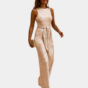 Celeste Jumpsuit | Elegante Glitter Jumpsuit met Ronde Hals en Verstelbare Taille