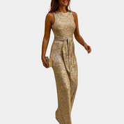 Celeste Jumpsuit | Elegante Glitter Jumpsuit met Ronde Hals en Verstelbare Taille