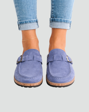 Slippers van het Type Klompen met Gesp en Geprofileerde Zool voor Dames, Muiltjes - Bruin/Zwart/Paars