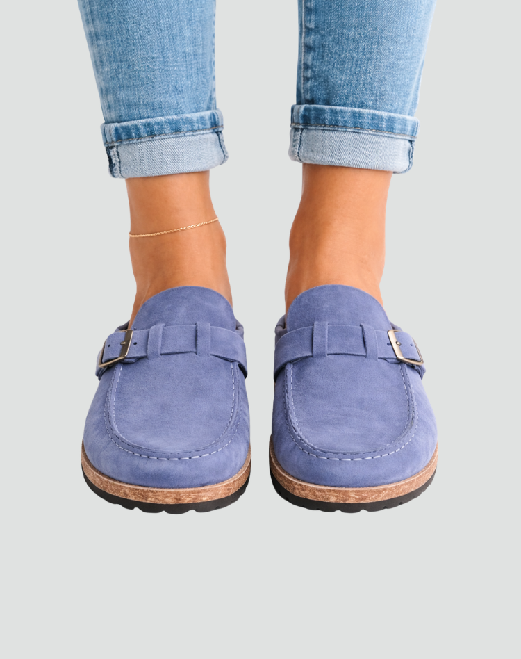 Slippers van het Type Klompen met Gesp en Geprofileerde Zool voor Dames, Muiltjes - Bruin/Zwart/Paars