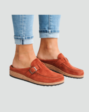 Slippers van het Type Klompen met Gesp en Geprofileerde Zool voor Dames, Muiltjes - Bruin/Zwart/Paars