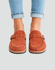 Slippers van het Type Klompen met Gesp en Geprofileerde Zool voor Dames, Muiltjes - Bruin/Zwart/Paars