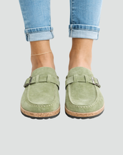 Slippers van het Type Klompen met Gesp en Geprofileerde Zool voor Dames, Muiltjes - Bruin/Zwart/Paars
