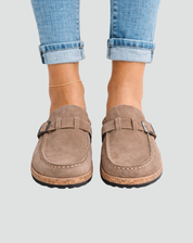 Slippers van het Type Klompen met Gesp en Geprofileerde Zool voor Dames, Muiltjes - Bruin/Zwart/Paars