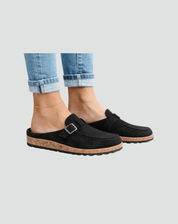 Slippers van het Type Klompen met Gesp en Geprofileerde Zool voor Dames, Muiltjes - Bruin/Zwart/Paars