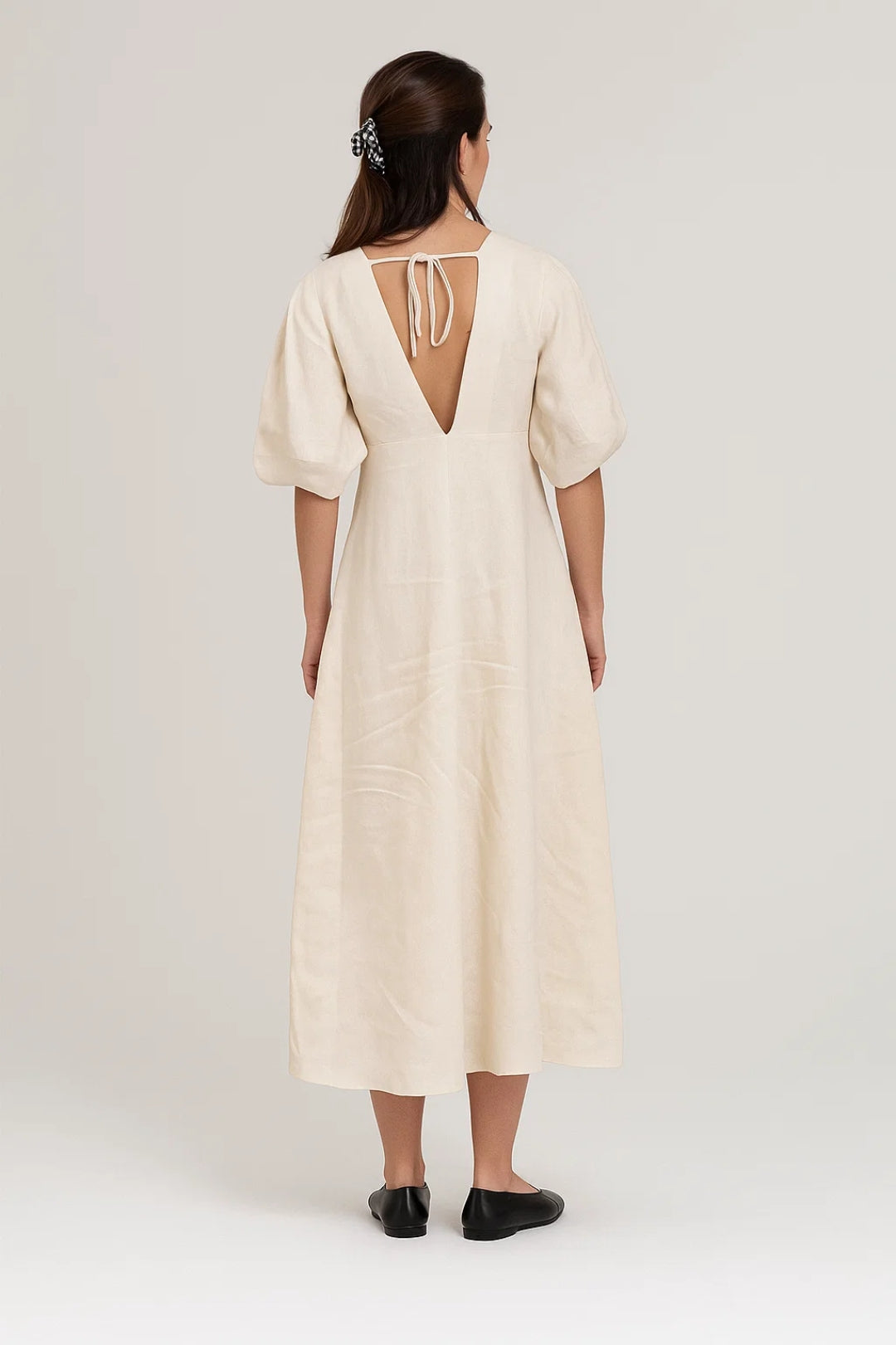 Midi Jurk met Knoopsluiting en V-hals Dames - Crème - Maelen