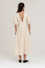 Midi Jurk met Knoopsluiting en V-hals Dames - Crème - Maelen