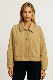 Utility Damesjas met Zakken en Korte Pasvorm - Beige - Maelen