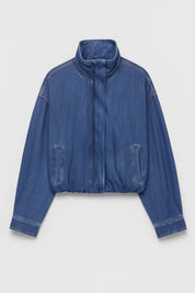 Dames Denim Jas Ritssluiting Oversized Moderne Snit - Blauw - Maelen