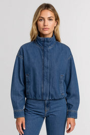 Dames Denim Jas Ritssluiting Oversized Moderne Snit - Blauw - Maelen