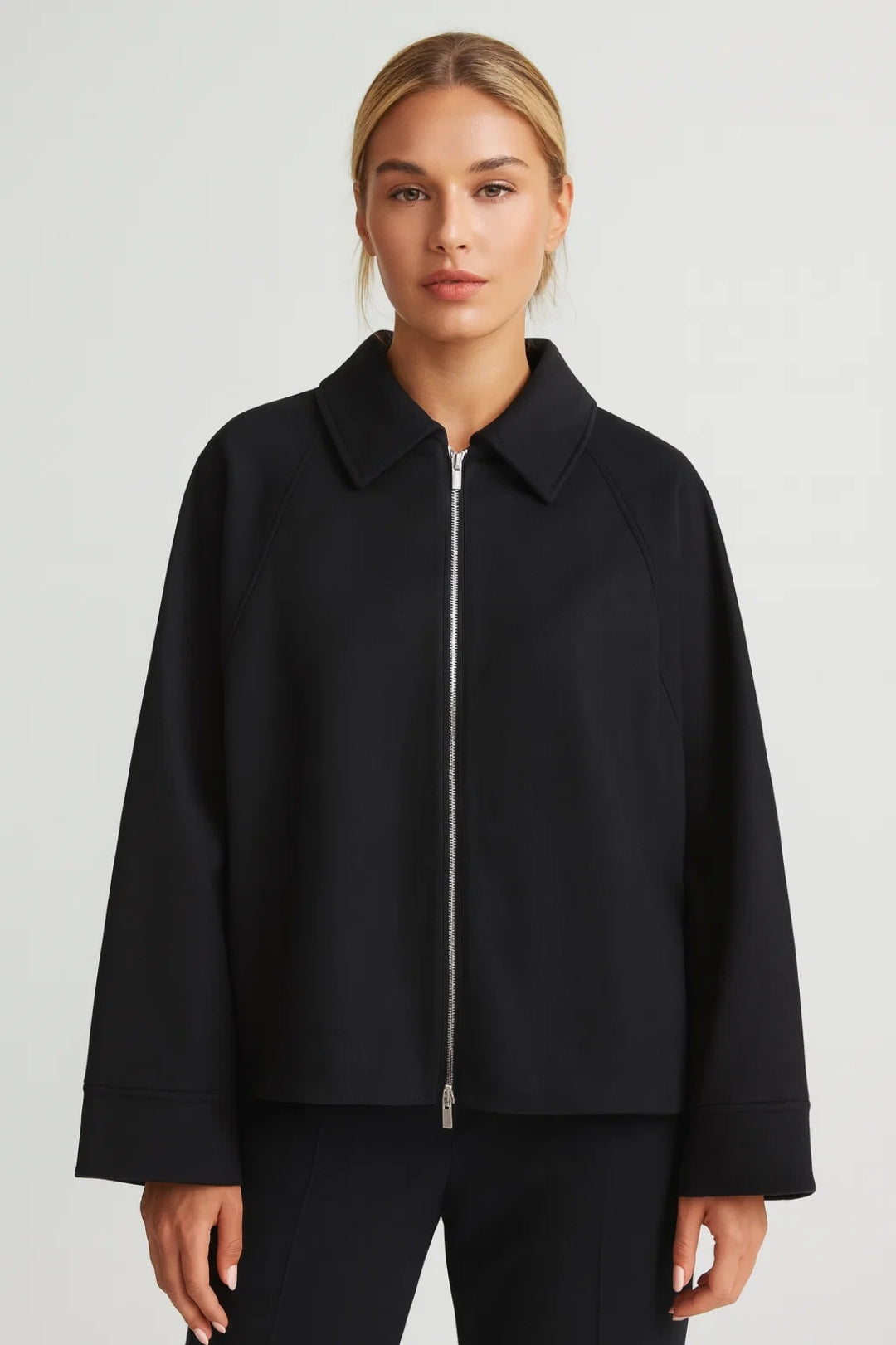 Dames Jas Oversized Ritssluiting Minimalistisch Tijdloos - Zwart - Maelen
