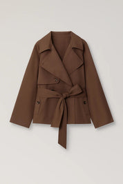 Dames Trenchcoat Kort Tailleband Klassieke Details - Bruin / Zwart - Maelen