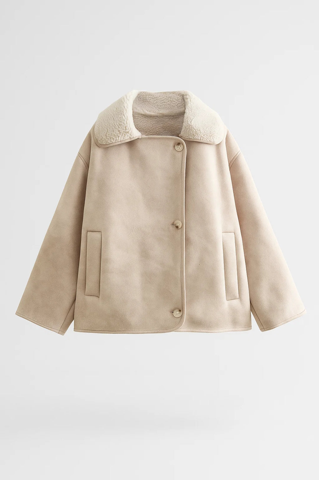 Korte Damesjas met Brede Kraag en Knoopsluiting - Beige - Maelen