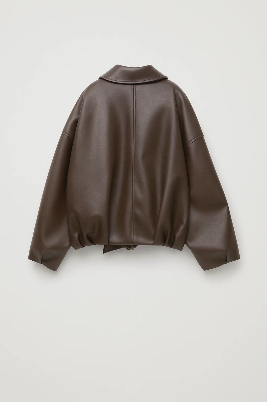 Dames Leren Look Jas Oversized Ritssluiting Stoer - Donkerbruin / Zwart - Maelen