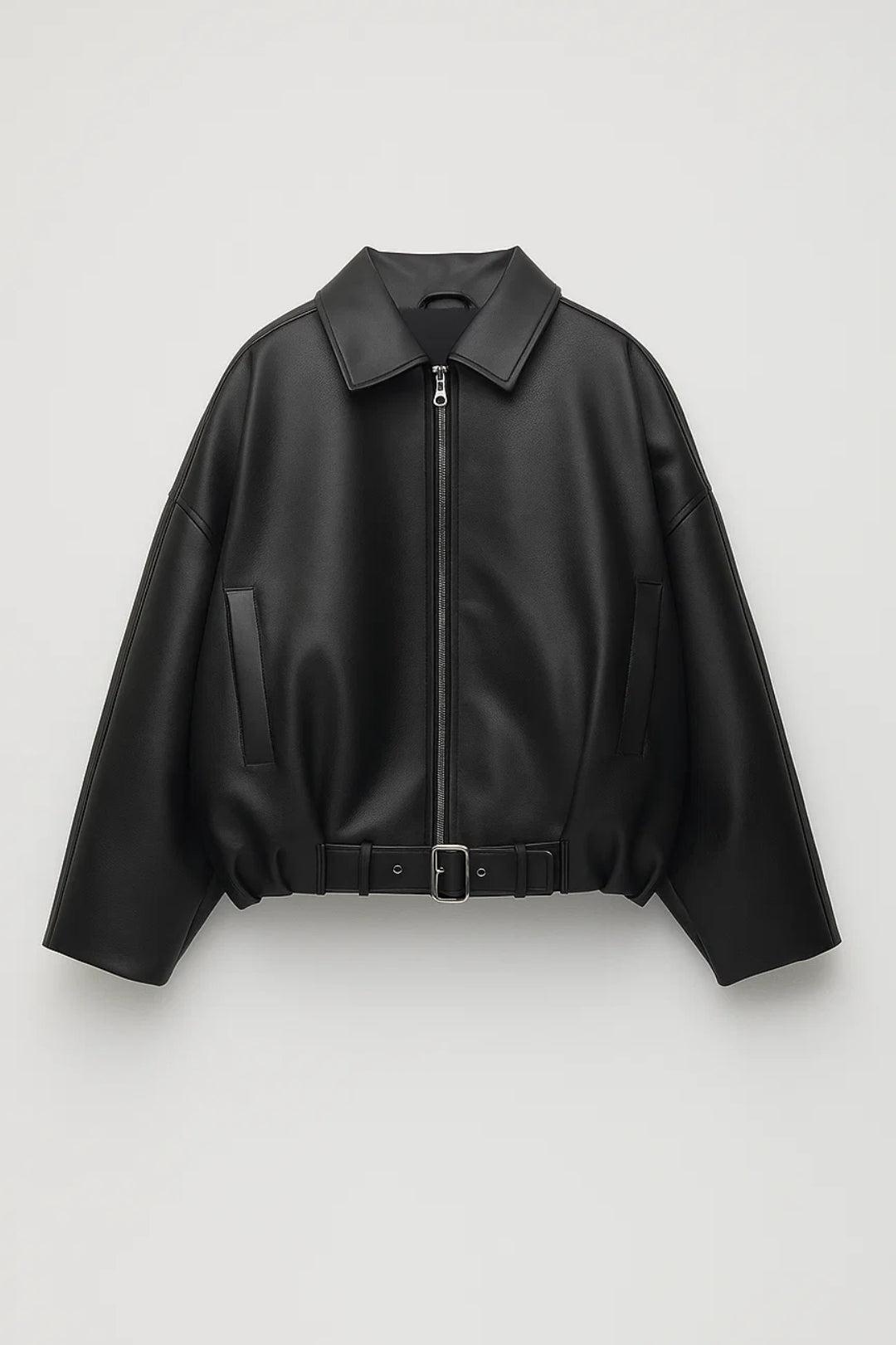 Dames Leren Look Jas Oversized Ritssluiting Stoer - Donkerbruin / Zwart - Maelen