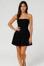 Strapless Skater Mini Jurk Dames Uitlopende Rok Feest - Zwart / Zwart-Beige - Maelen
