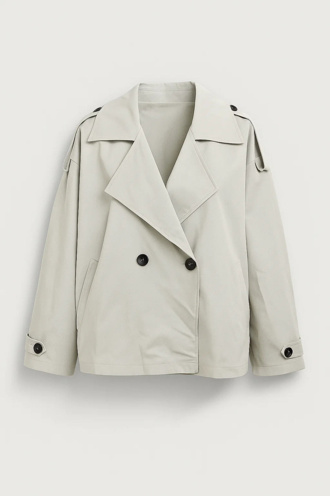 Korte Trenchcoat Dames met Dubbele Knopen en Tailleband - Lichtgrijs - Maelen