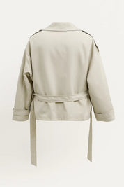 Korte Trenchcoat Dames met Dubbele Knopen en Tailleband - Lichtgrijs - Maelen