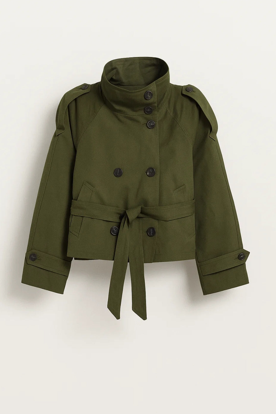 Dames Trenchjas Kort Hoge Kraag Tailleband Windproof - Legergroen / Bordeaux - Maelen