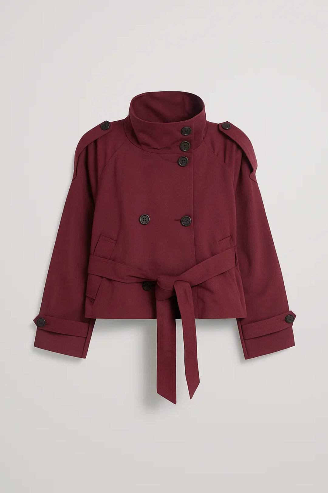 Dames Trenchjas Kort Hoge Kraag Tailleband Windproof - Legergroen / Bordeaux - Maelen
