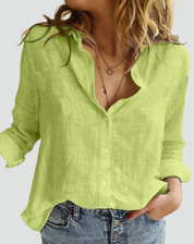 Luchtige Blouse Dames van Linnen met V-hals en Knoopsluiting, Tijdloos en Vrouwelijk - Fiamma Rinaldi