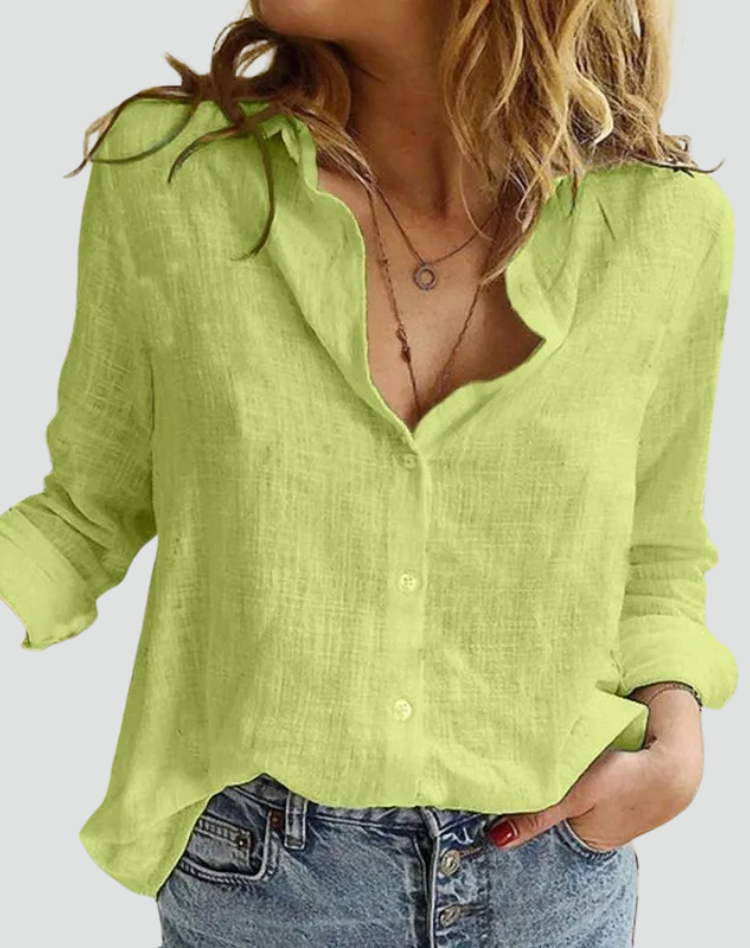 Luchtige Blouse Dames van Linnen met V-hals en Knoopsluiting, Tijdloos en Vrouwelijk - Fiamma Rinaldi