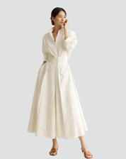 Maxi Zomerjurk Dames Oversize met Ceintuur, Zakken en Overhemdkraag - Zwart/Beige/Groen