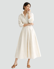 Maxi Zomerjurk Dames Oversize met Ceintuur, Zakken en Overhemdkraag - Zwart/Beige/Groen