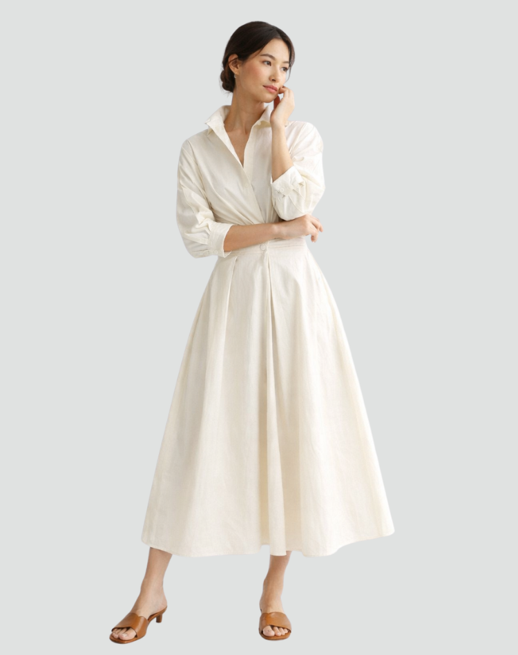 Maxi Zomerjurk Dames Oversize met Ceintuur, Zakken en Overhemdkraag - Zwart/Beige/Groen