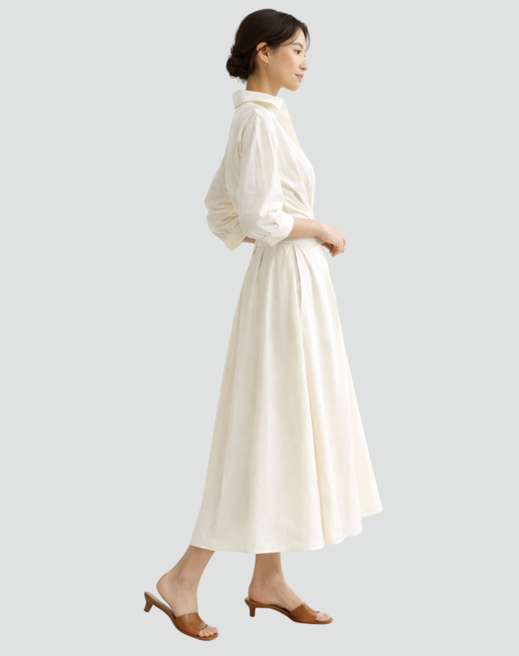 Maxi Zomerjurk Dames Oversize met Ceintuur, Zakken en Overhemdkraag - Zwart/Beige/Groen