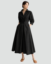 Maxi Zomerjurk Dames Oversize met Ceintuur, Zakken en Overhemdkraag - Zwart/Beige/Groen