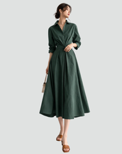 Maxi Zomerjurk Dames Oversize met Ceintuur, Zakken en Overhemdkraag - Zwart/Beige/Groen