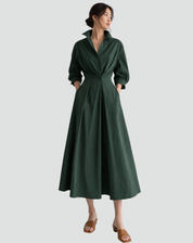 Maxi Zomerjurk Dames Oversize met Ceintuur, Zakken en Overhemdkraag - Zwart/Beige/Groen