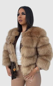 Monica Luxe kunstbont jas dames – warme volumineuze faux fur mantel met elegant design