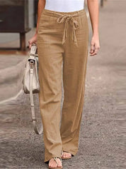 Dames Linnen Broek Elastische Taille Loszittend Zomer - Wit / Blauw / Zwart - Maelen