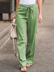 Dames Linnen Broek Elastische Taille Loszittend Zomer - Wit / Blauw / Zwart - Maelen