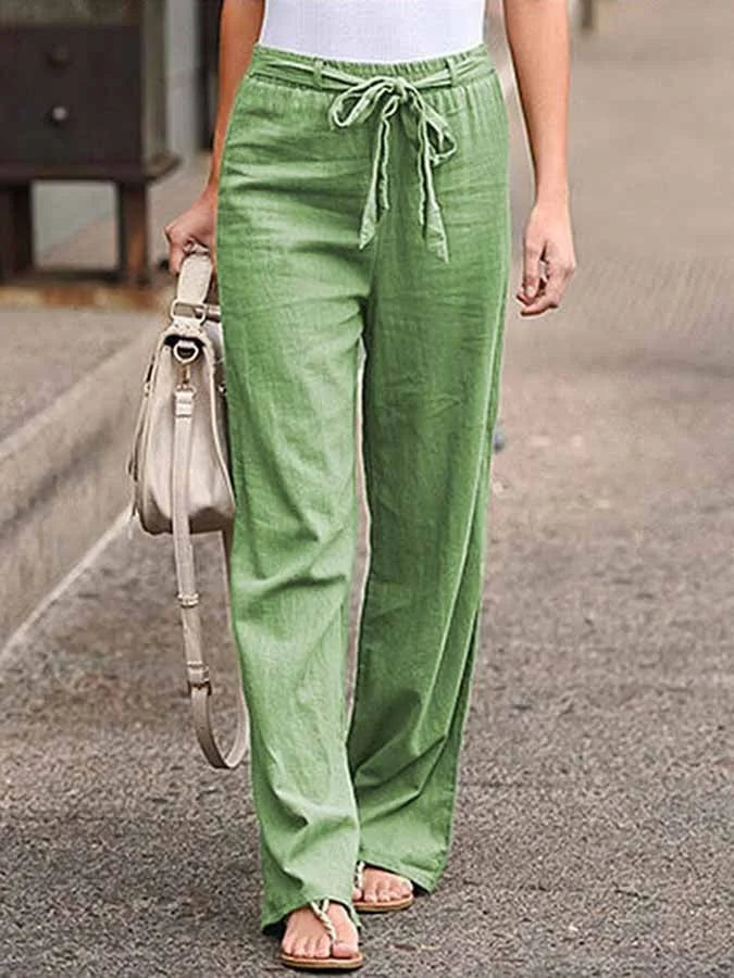 Dames Linnen Broek Elastische Taille Loszittend Zomer - Wit / Blauw / Zwart - Maelen