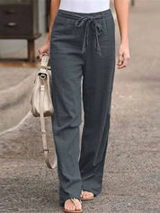 Dames Linnen Broek Elastische Taille Loszittend Zomer - Wit / Blauw / Zwart - Maelen