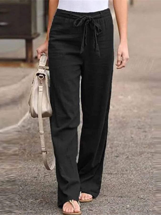 Dames Linnen Broek Elastische Taille Loszittend Zomer - Wit / Blauw / Zwart - Maelen