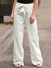 Dames Linnen Broek Elastische Taille Loszittend Zomer - Wit / Blauw / Zwart - Maelen