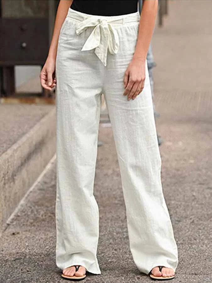 Dames Linnen Broek Elastische Taille Loszittend Zomer - Wit / Blauw / Zwart - Maelen