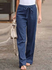 Dames Linnen Broek Elastische Taille Loszittend Zomer - Wit / Blauw / Zwart - Maelen