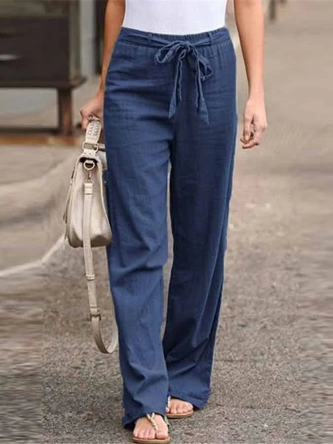 Dames Linnen Broek Elastische Taille Loszittend Zomer - Wit / Blauw / Zwart - Maelen
