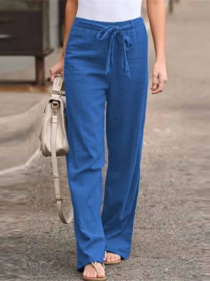 Dames Linnen Broek Elastische Taille Loszittend Zomer - Wit / Blauw / Zwart - Maelen