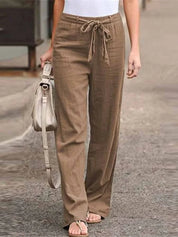 Dames Linnen Broek Elastische Taille Loszittend Zomer - Wit / Blauw / Zwart - Maelen