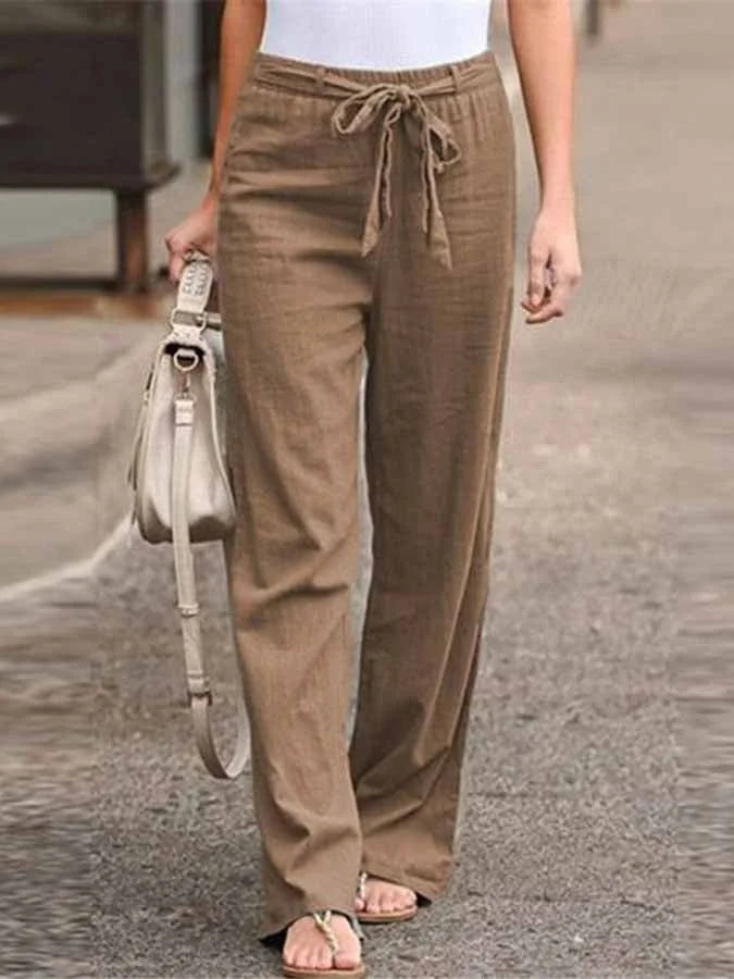 Dames Linnen Broek Elastische Taille Loszittend Zomer - Wit / Blauw / Zwart - Maelen