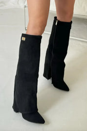 Valentina Dameslaarzen met blokhak – kniehoog suède of leren model met gespje